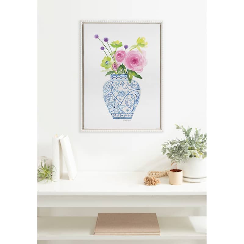 Kate and Laurel Sylvie Beaded Blooms Chinoiserie Canvas by Patricia Shaw