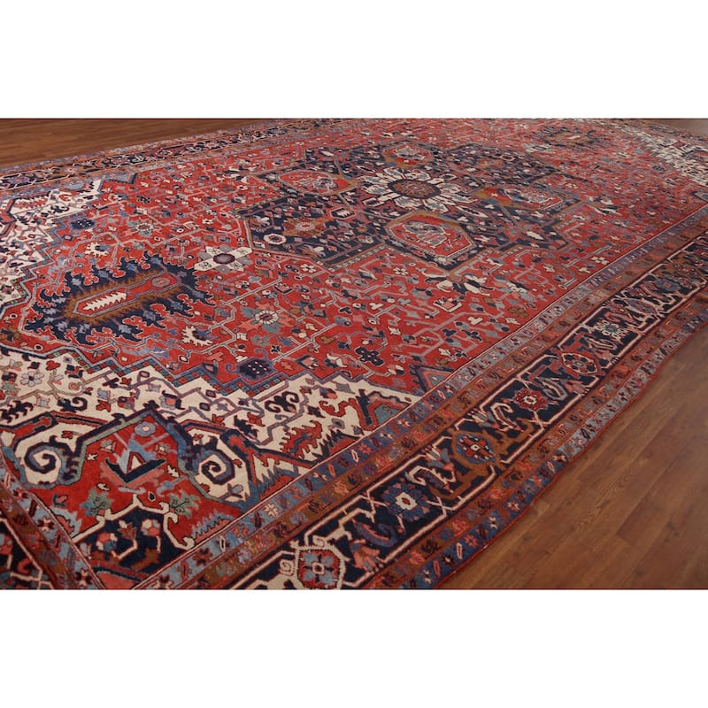 Vegetable Dye Heriz Serapi Persian Large Antique Wool Carpet - 11'1"x 19'5"