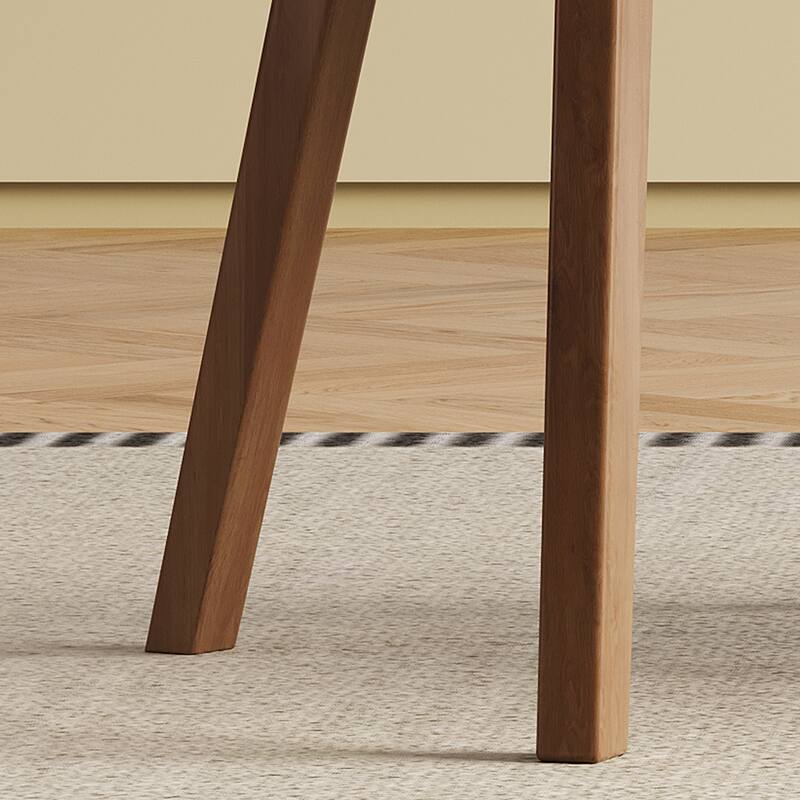 Mid-Century Modern Dining Chair Set of 2 with Solid Wood Legs, for Dining Room, Kitchen and Living Room, White + Walnut Color