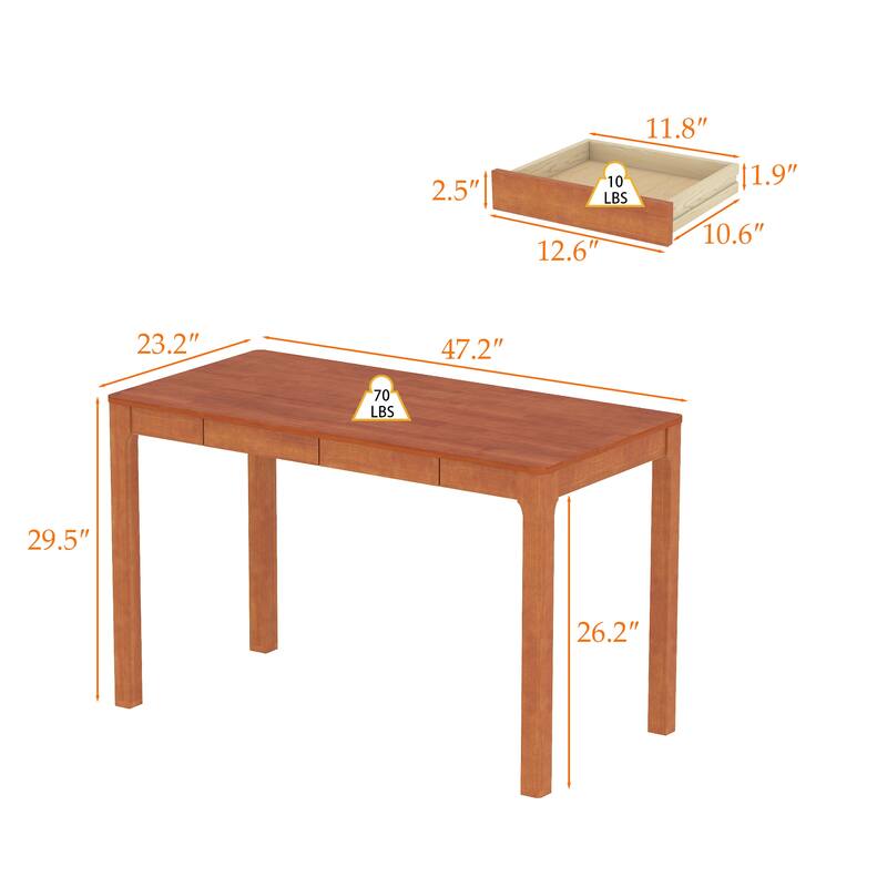 Solid Wood Writing Desk with Drawers Rubberwood Study Table for Home Office Computer Writing Table