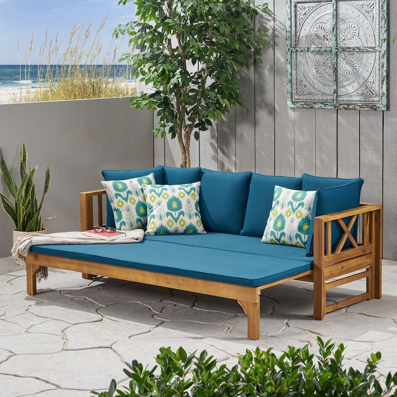 Roomfitters Outdoor 4-Seater Sofa with X-Arm Acacia Wood Frame and Removable Cushions