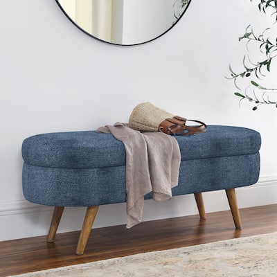 Ottoman Oval Storage Bench,Rubber Wood Legs
