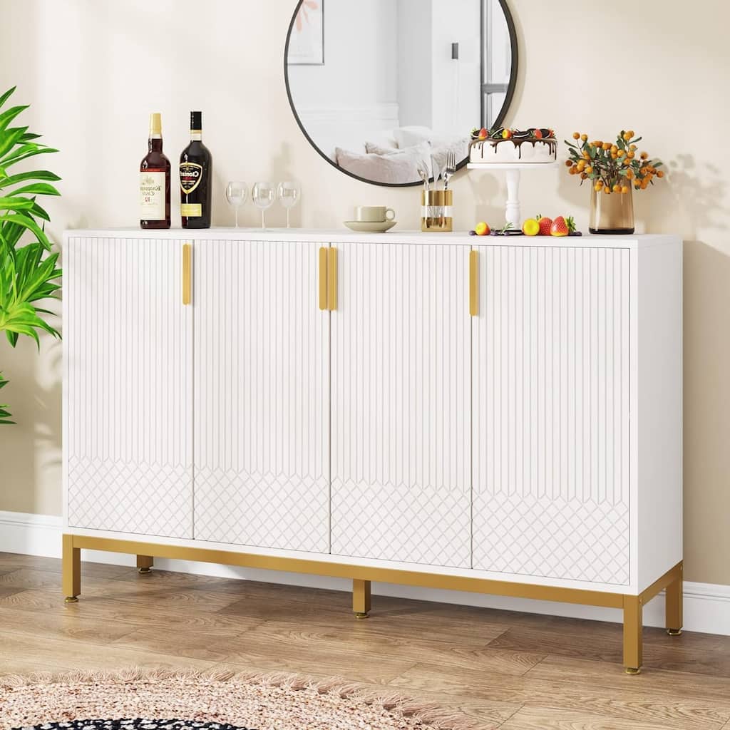 59" Luxury White & Gold Buffet Sideboard Cabinet