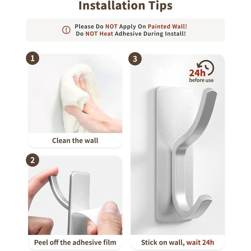 4-pack curved double hooks, multi-purpose hangers for coats, towels and bathrobes, suitable for bathroom and bedroom