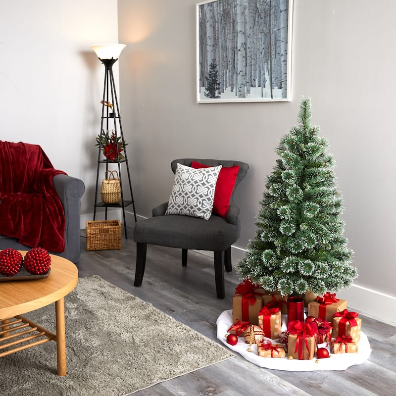 4' Pre-Lit Wisconsin Slim Snow Tip Pine Artificial Christmas Tree, Warm Clear LED Lights - 4 Foot