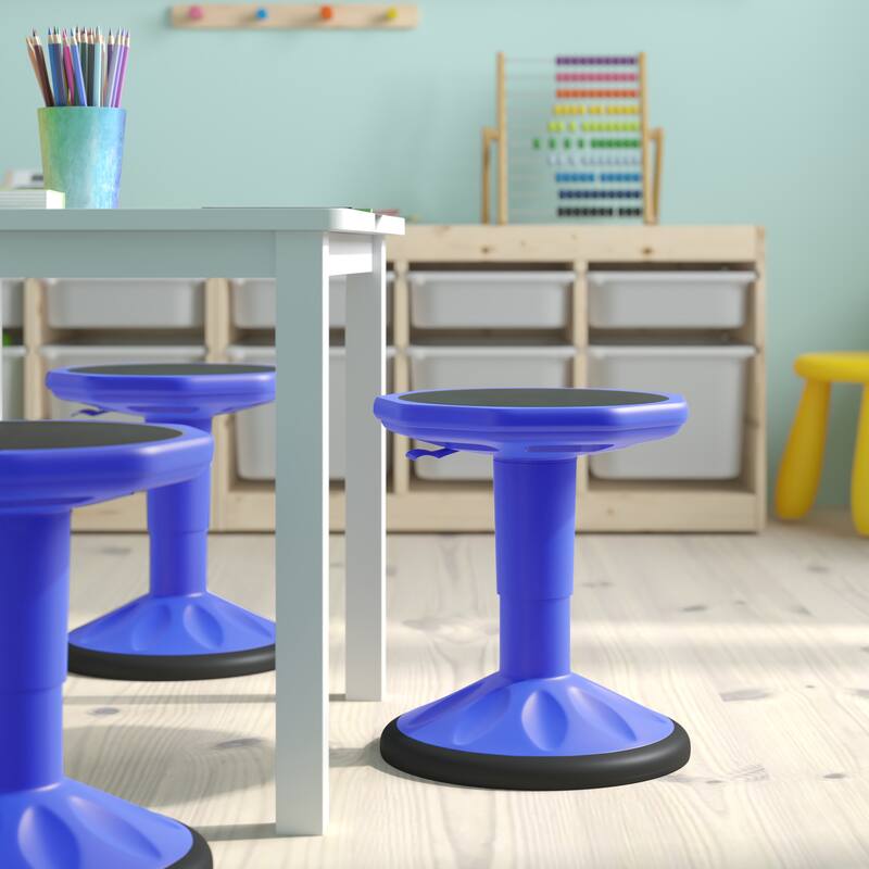 Kids Adjustable Height Active Learning Stool for Classroom and Home - 13"D x 13"W x 13.5" - 18.25"H