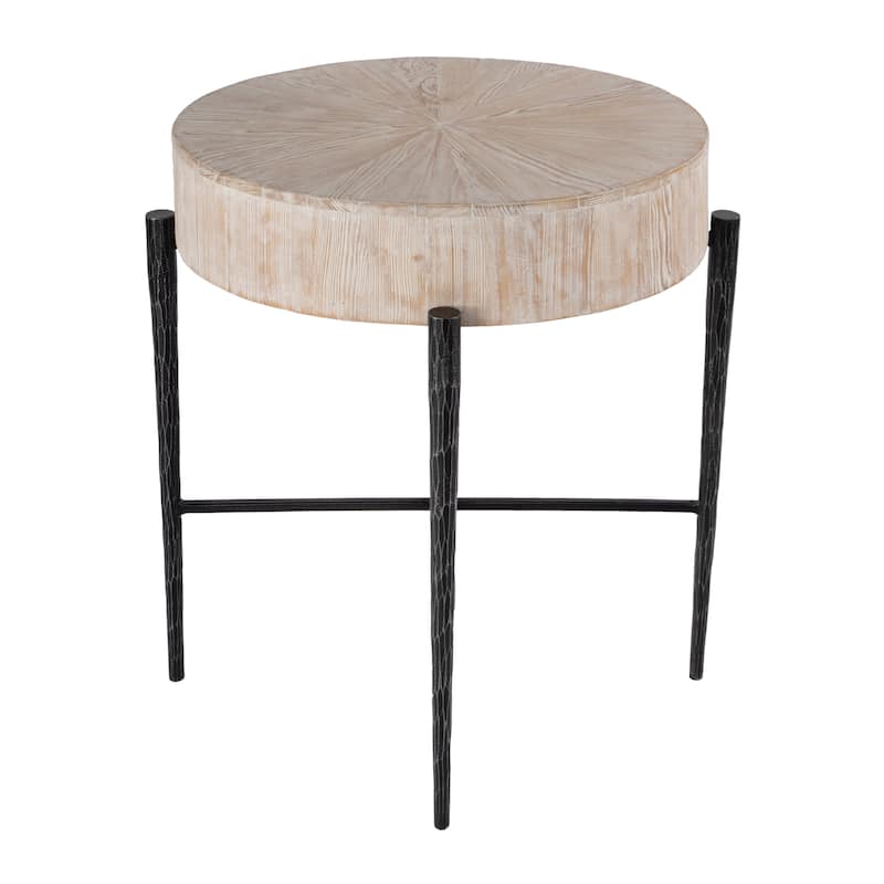 Akemi 24.5 in. W Round Wood and Iron Side Table