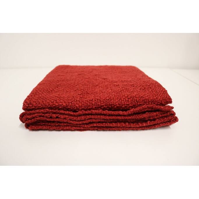 Home&Manor Handcrafted Wool & Cotton Throw Blanket Solid Red