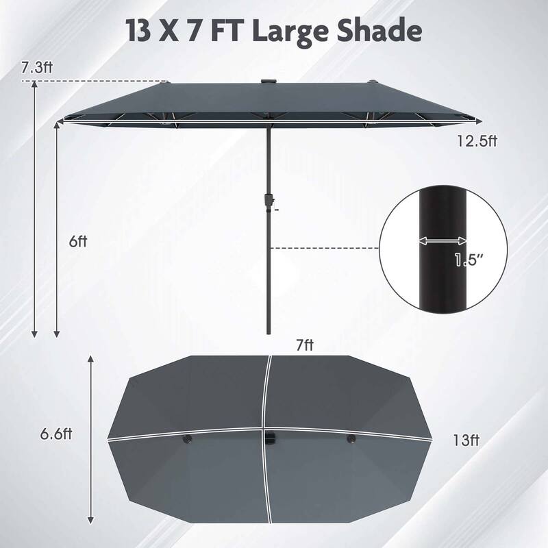 Costway 13 FT Large Patio Umbrella with LED Solar Lights Crank Handle
