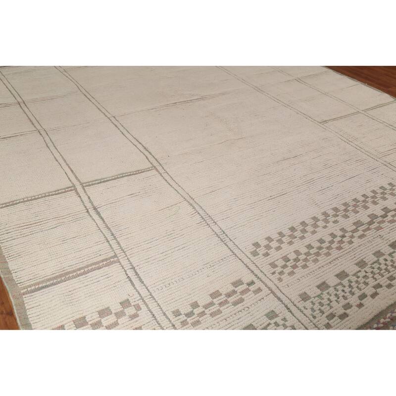 Modern Moroccan Large Area Rug Handmade Beige Wool Carpet - 9'11"x 15'9"