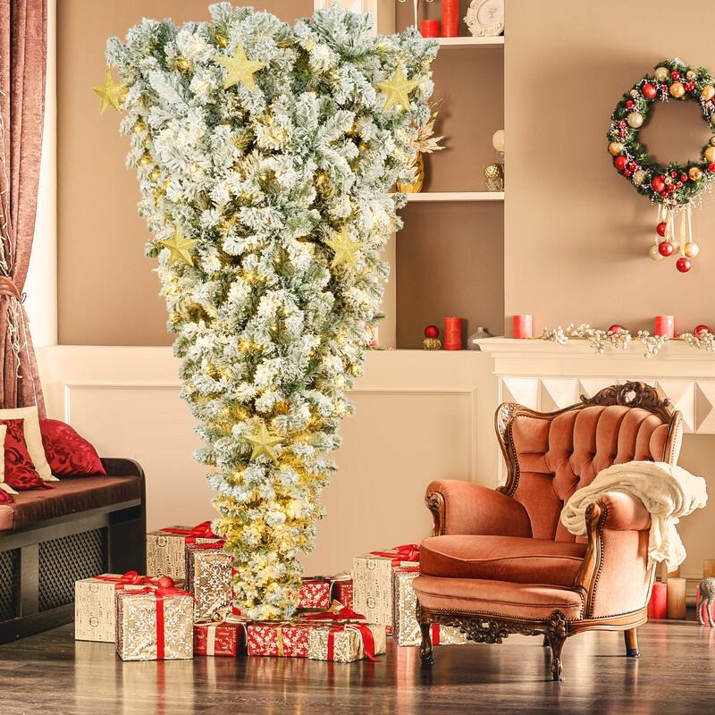6foot Upside Down Christmas Tree with White Flocking N/A Bed Bath