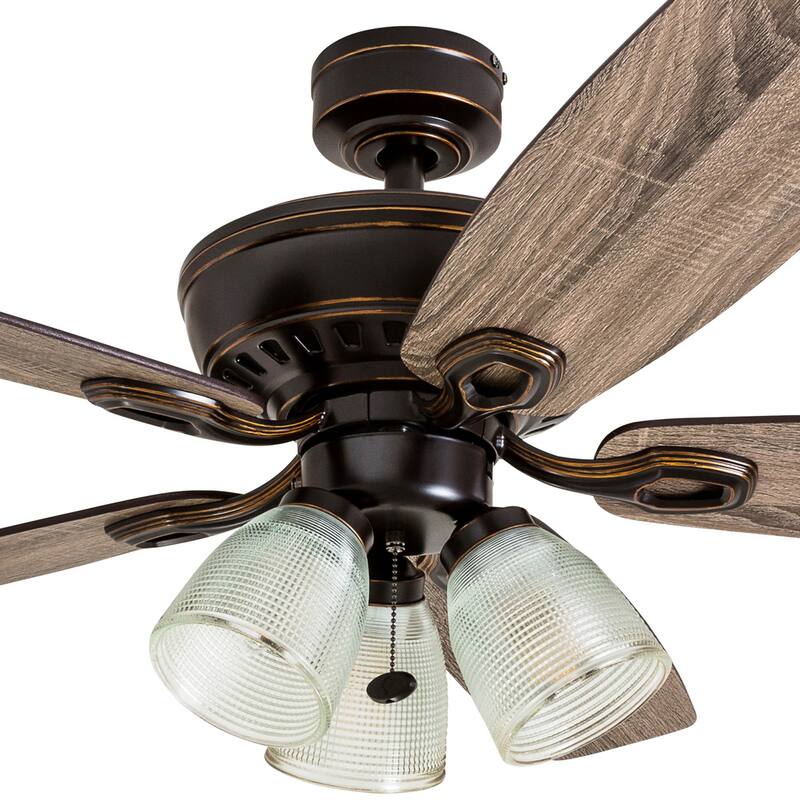 52" Prominence Home Marston Rustic Farmhouse Ceiling Fan, Prismatic Glass, Barnwood Blades - 52-inch
