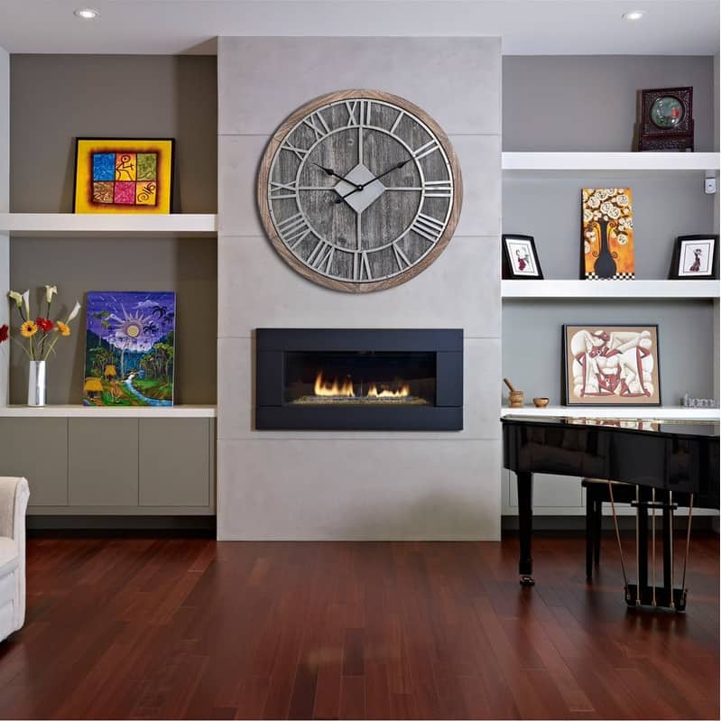 Utopia Alley Oversize Roman Round Wall Clock, Gray Wood Finish, 28" Diameter