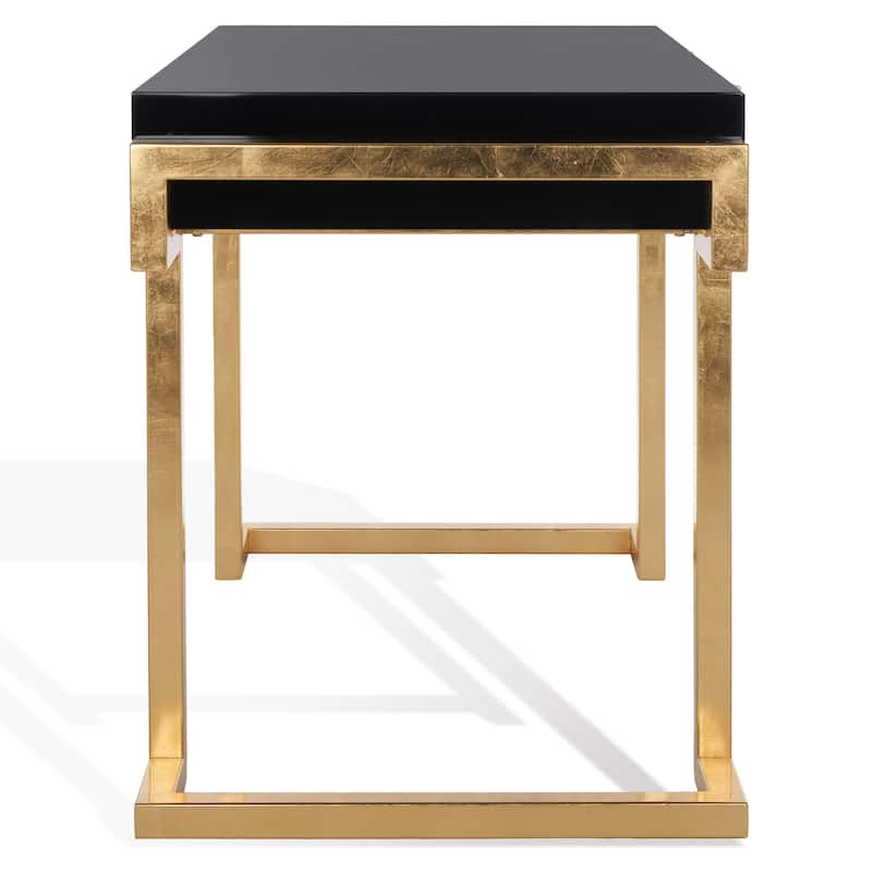 SAFAVIEH Couture Quyen Gold Leaf Black Lacquer 2-Drawer Storage Desk