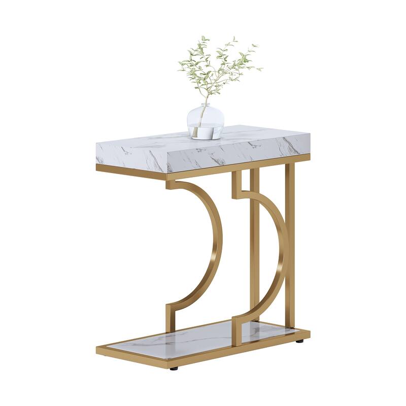 Modern Side Table, C Shaped End Table, Chairside Sofa Bedside Table for Living Room