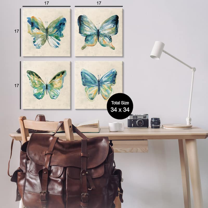 Stupell Abstract Green Butterflies Canvas Wall Art Design By Carol Robinson (Set of 4)