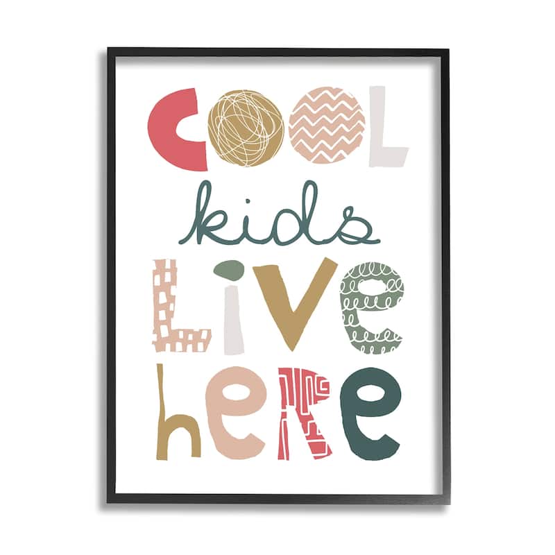 Stupell Cool Kids Live Here Phrase Abstract Pattern Typography Framed Wall Art - Multi-Color