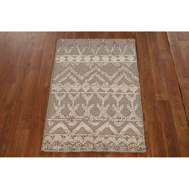 Earth Tone Moroccan Indian Accent Rug Handmade Wool Carpet - 2'0"x 3'0"