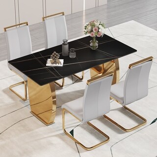 Modern rectangular table with 0.4 inch black patterned tabletop ...