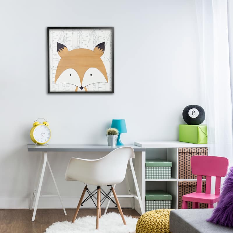 Stupell Whimsical Fox on Birch Framed Giclee Art Design By Kim Allen