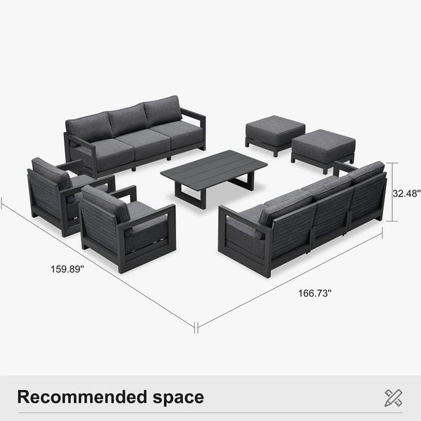 dimension image slide 16 of 32, PURPLE LEAF Caesar Outdoor Couch with 9.6" Thick Cushion and Table for Yard Porch Deck, Grey Outdoor Patio Conversation Sets