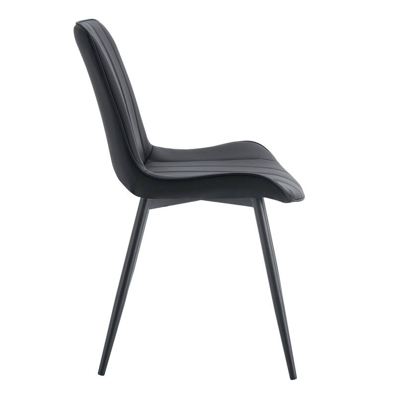 Dining Chair Set of 4 PU Extended Seating with Black Metal Legs