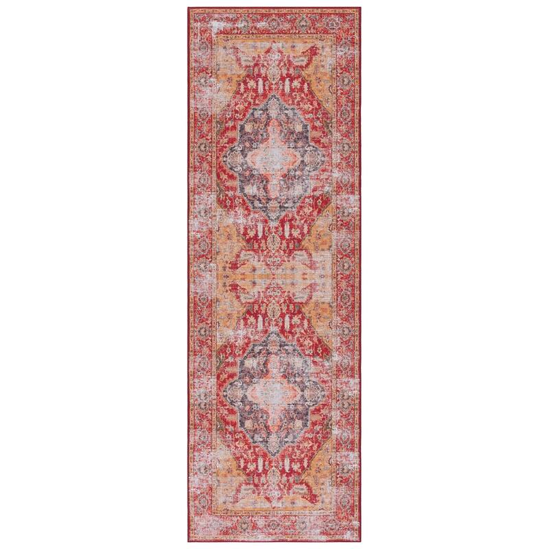 SAFAVIEH Tucson Machine Washable Slip Resistant Effa Traditional Rug - 2'6" x 8' Runner - Rust/Gold