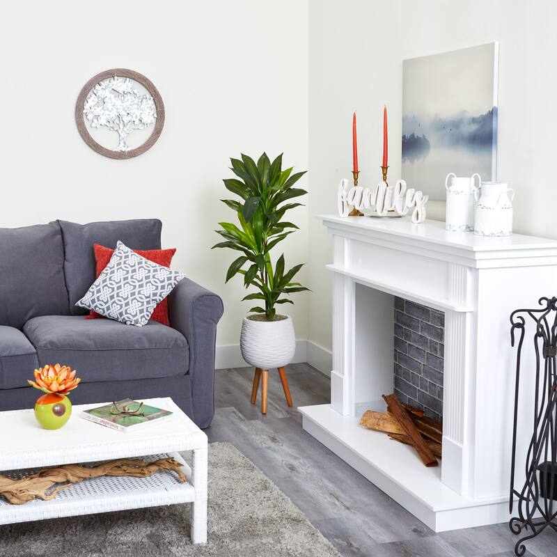 46" Dracaena Artificial Plant in White Planter with Stand (Real Touch)