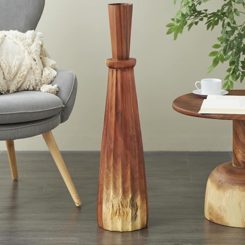 Wood Handmade Tall Pleated Floor Decorative Vase - Brown - Roche River Decor