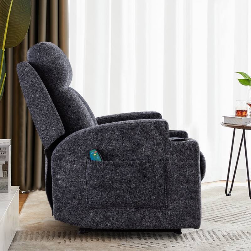 Massage and Heating Manual Recliner Chair with 2 Cup Holders Breathable Fabric