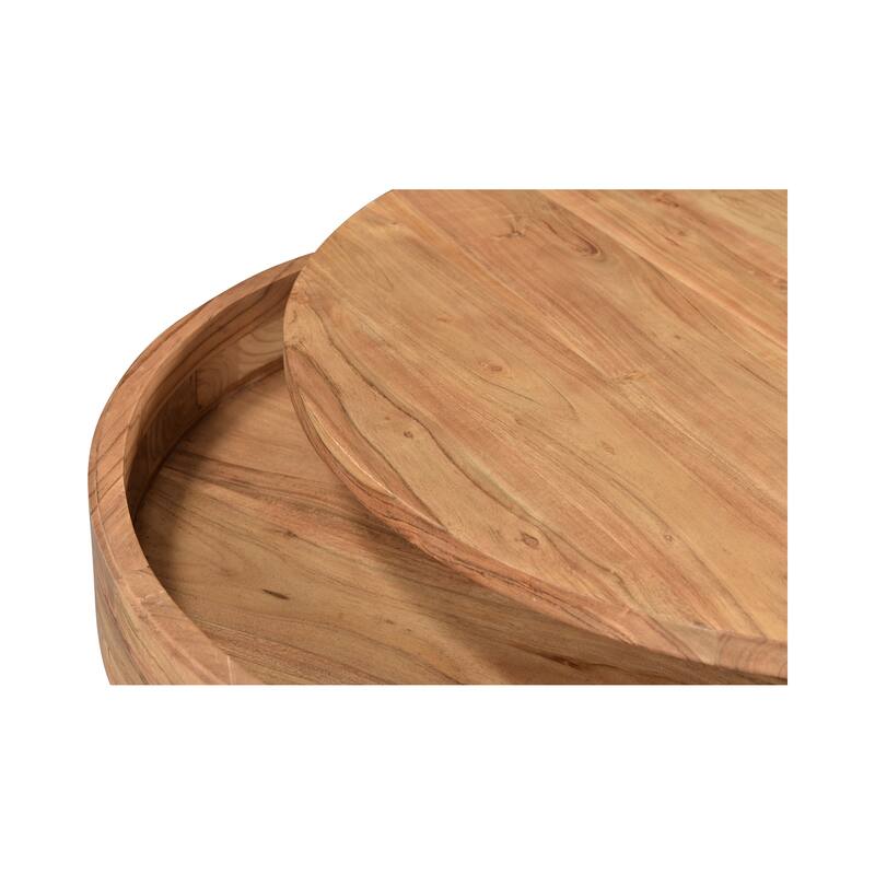 NADAAL STUDIOS Tarian Coffee Table, Round Solid Acacia Wood with Iron Hairpin Legs and Hidden Storage, Natural Finish