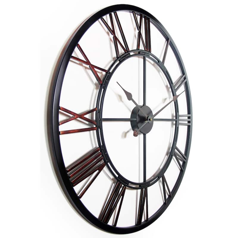 Metal Fusion Black and Bronze Large Open Face 28 inch Wall Clock by Infinity Instruments - 28 x 1.5 x 28