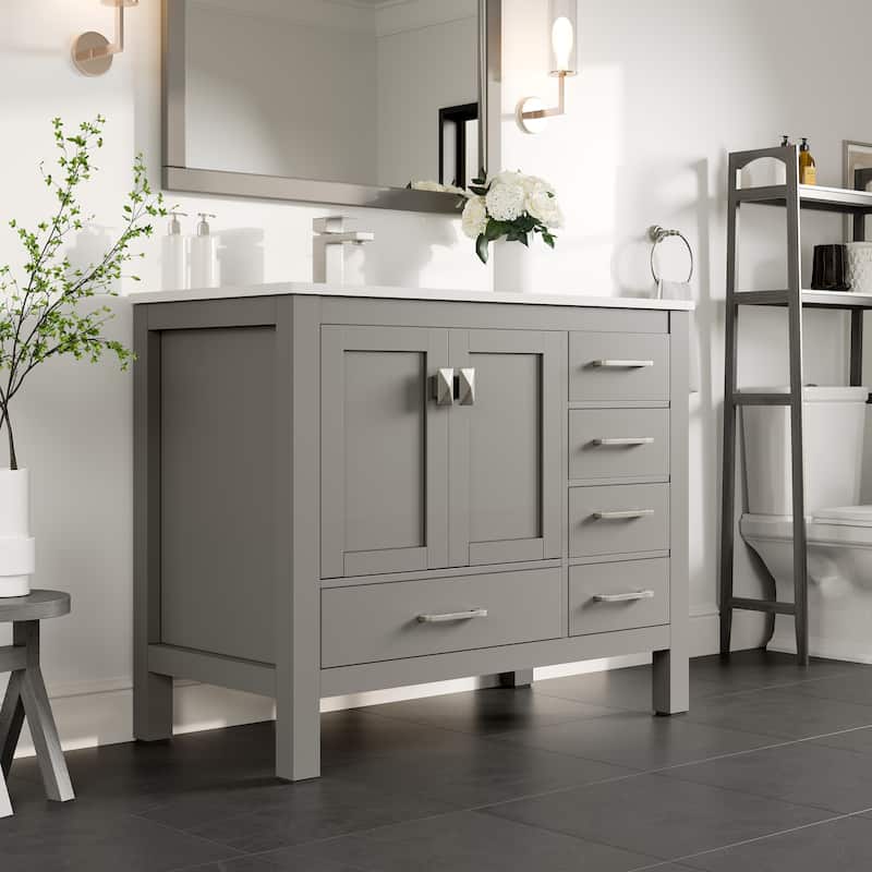 London 42 in. White SS Bath Vanity with Carrara Quartz Top & Undermount Sink