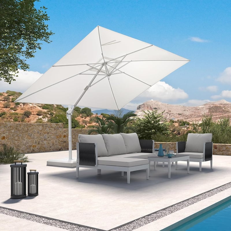 PURPLE LEAF 9 x 11 ft White Cantilever Patio Umbrella with 360 Degree Rotation