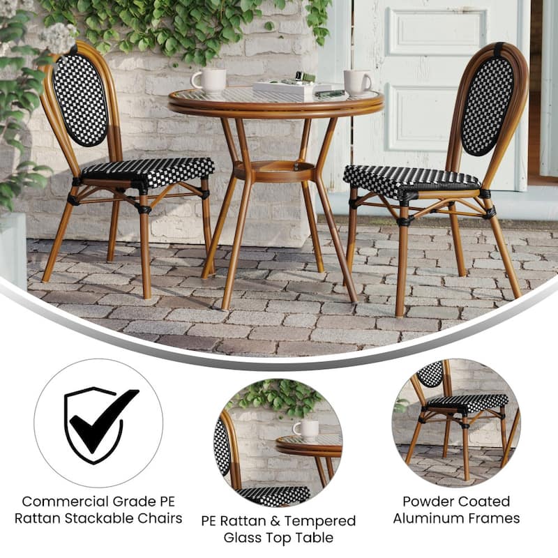 Indoor/Outdoor Commercial Bistro Set with Table and Two Chairs
