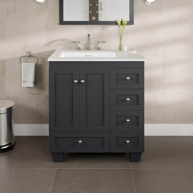 Acclaim 30"W x 22"D Dark Grey Bath Vanity with Carrara Quartz Top