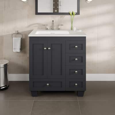 Acclaim 30"W x 22"D Dark Grey Bath Vanity with Carrara Quartz Top
