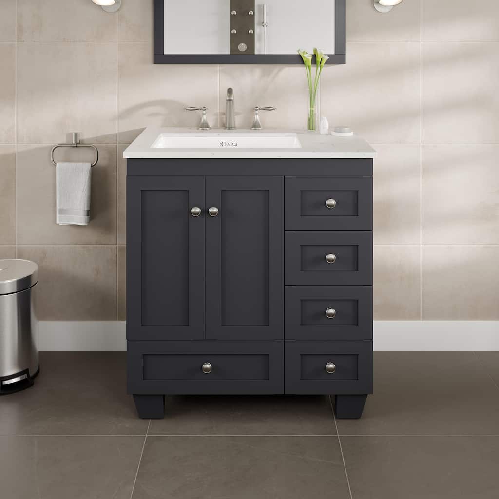 Eviva Acclaim 30"W Dark Gray Bath Vanity with WH Carrara Quartz Top