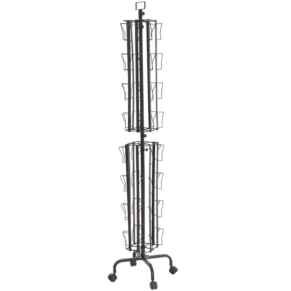 Rotating Greeting Card Display Rack with 32 Pockets & Wheels - 17.72 x 17.72 x 75.98 in
