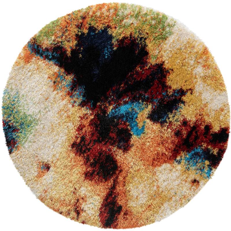 Zenith Abstract Shag Gold/Beige Area Rug - Round 4'8" - Gold/Beige
