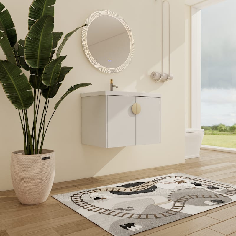 Malwee 24"/28" Floating Bathroom Vanity, Wall Mounted Bathroom Vanity with Ceramic Sink and Soft Close Door