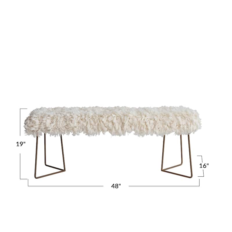 Metal Entryway Bench with Wool Upholstered Seat - 48.0"L x 16.0"W x 19.0"H
