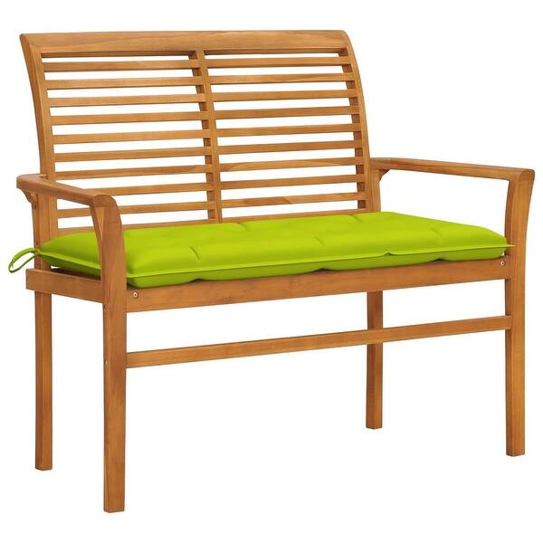 slide 2 of 10, vidaXL Patio Bench with Bright Green Cushion 44.1" Solid Teak Wood - 44.1" x 21.7" x 37"