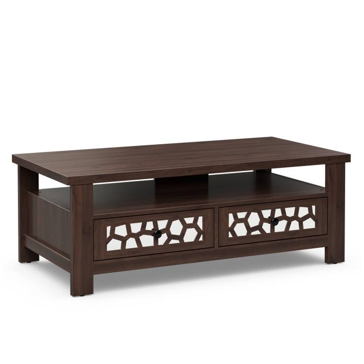 3-tier Coffee Table with 2 Drawers and 5 Support Legs - 46" x 23.5" x 17"