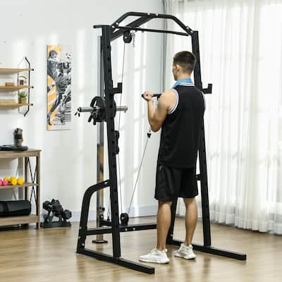 Soozier Power Cage, Multi-Functional Power Rack with Cable Pulley System, 15-Level Squat Rack, Pull up Stand and Push up Stand