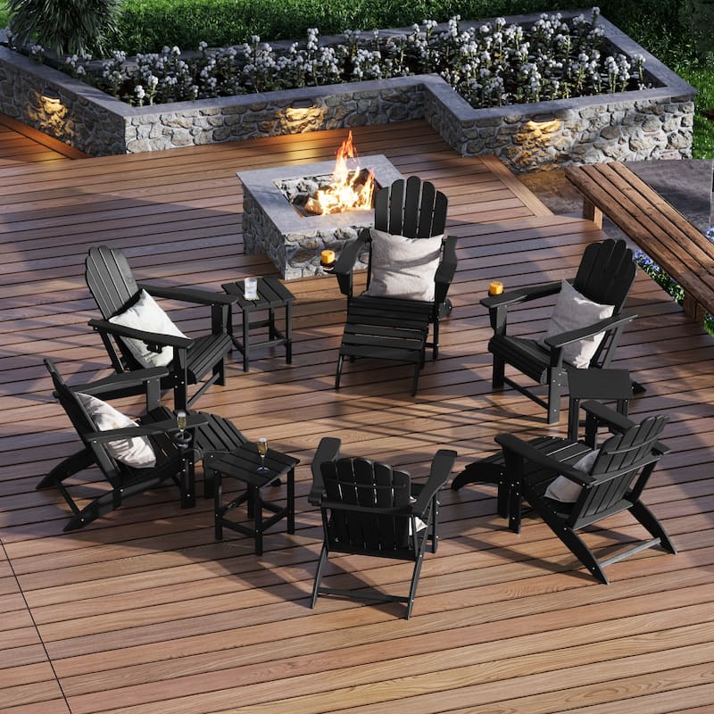 Aderson Outdoor Poly Adirondack Chair With Ottoman And Side Table 12-Piece Set
