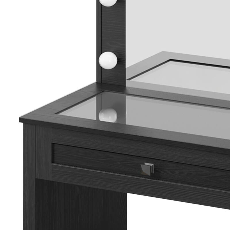 Moasis Farmhouse Makeup Vanity Desk Set with Mirror and Lights, Charging Station and Storage Stool