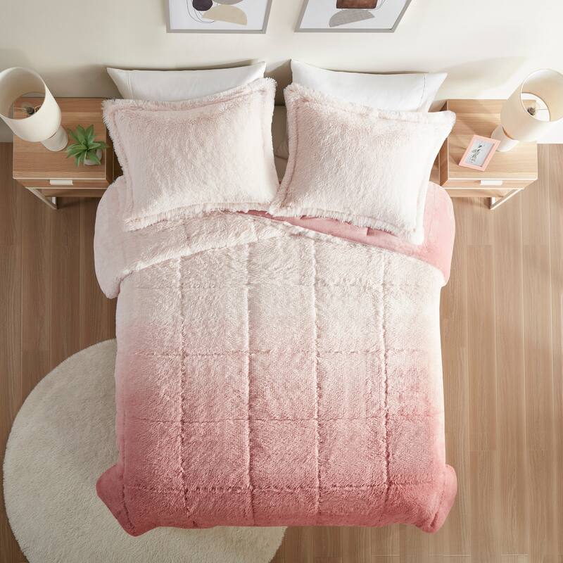 Intelligent Design Ella Ombre Shaggy Long Fur Comforter Mini Set