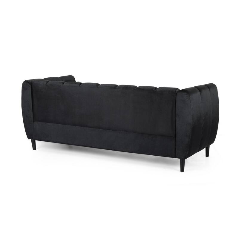 Orla Sofa, 83 Inch, Retro Channel Tufted Stitch Design, Black Velvet