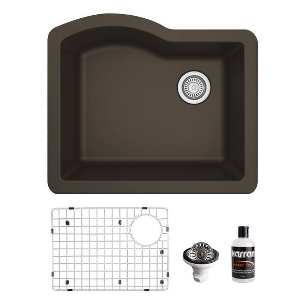 slide 2 of 60, Karran Undermount Quartz 24 in. Single Bowl Kitchen Sink Kit Brown